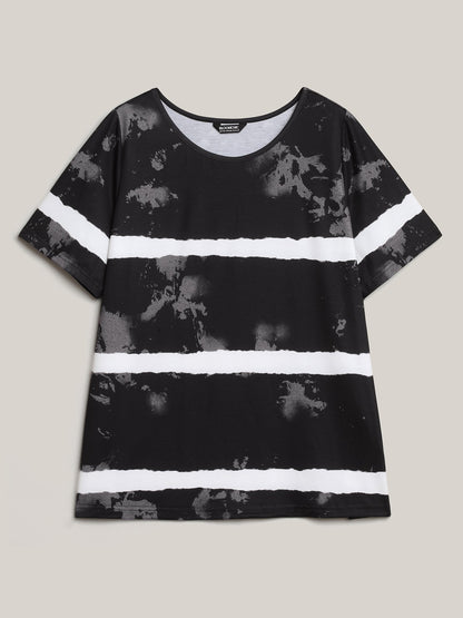 Tie-Dye Gradient Stripes Round Neck T-Shirt