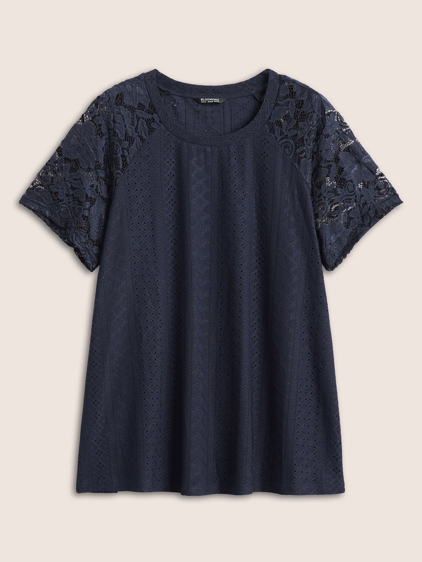 Solid Broderie Anglaise Lace Raglan Sleeve T-shirt