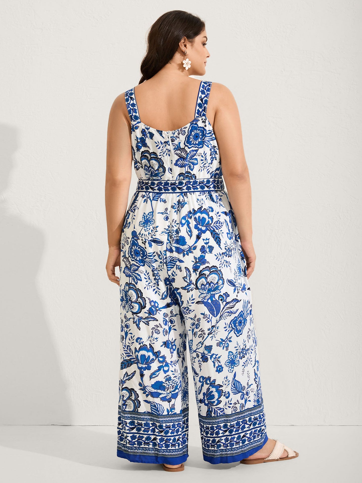 Rayon Floral Print Lined Pockets Jumpsuit