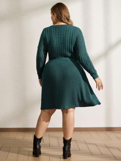 Textured Cut-Out Sleeve Sweater Midi Dress