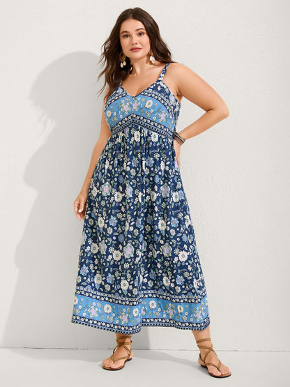 Floral Print Contrast Cami Midi Dress