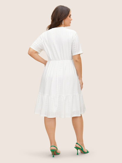 Plain Broderie Anglaise Elastic Waist Dress