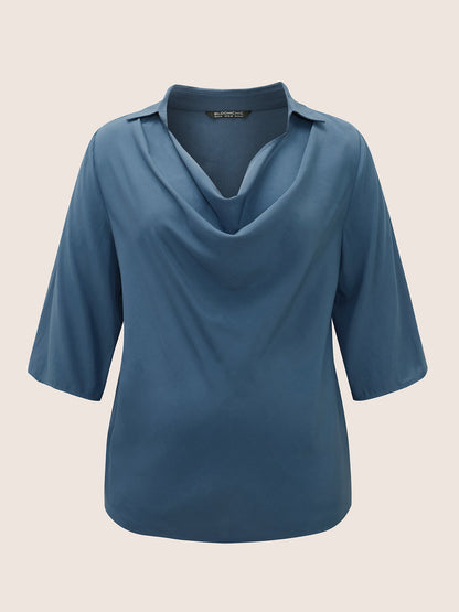 Cowl Neck Plain Bell Sleeve Blouse