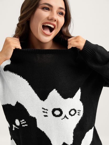 Monochrome Cats Crewneck Pullover