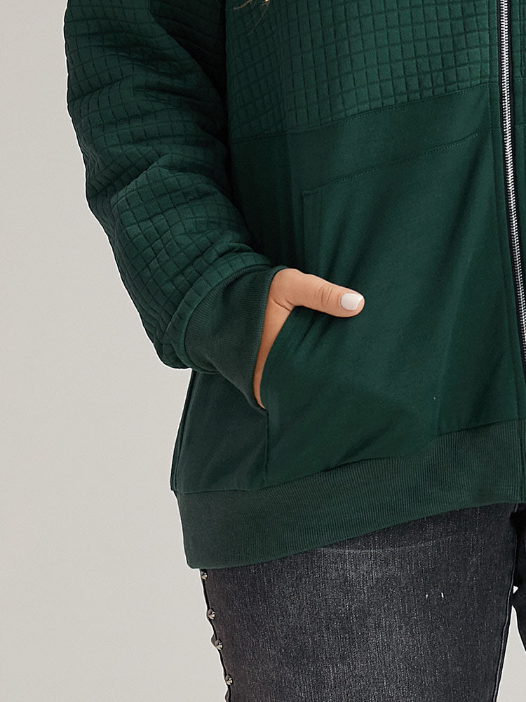 Plain Texture Pocket Zipper Hoodie