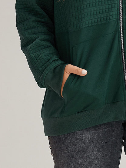 Plain Texture Pocket Zipper Hoodie