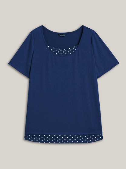Mixed Fabric Polka Dots Patchwork T-Shirt