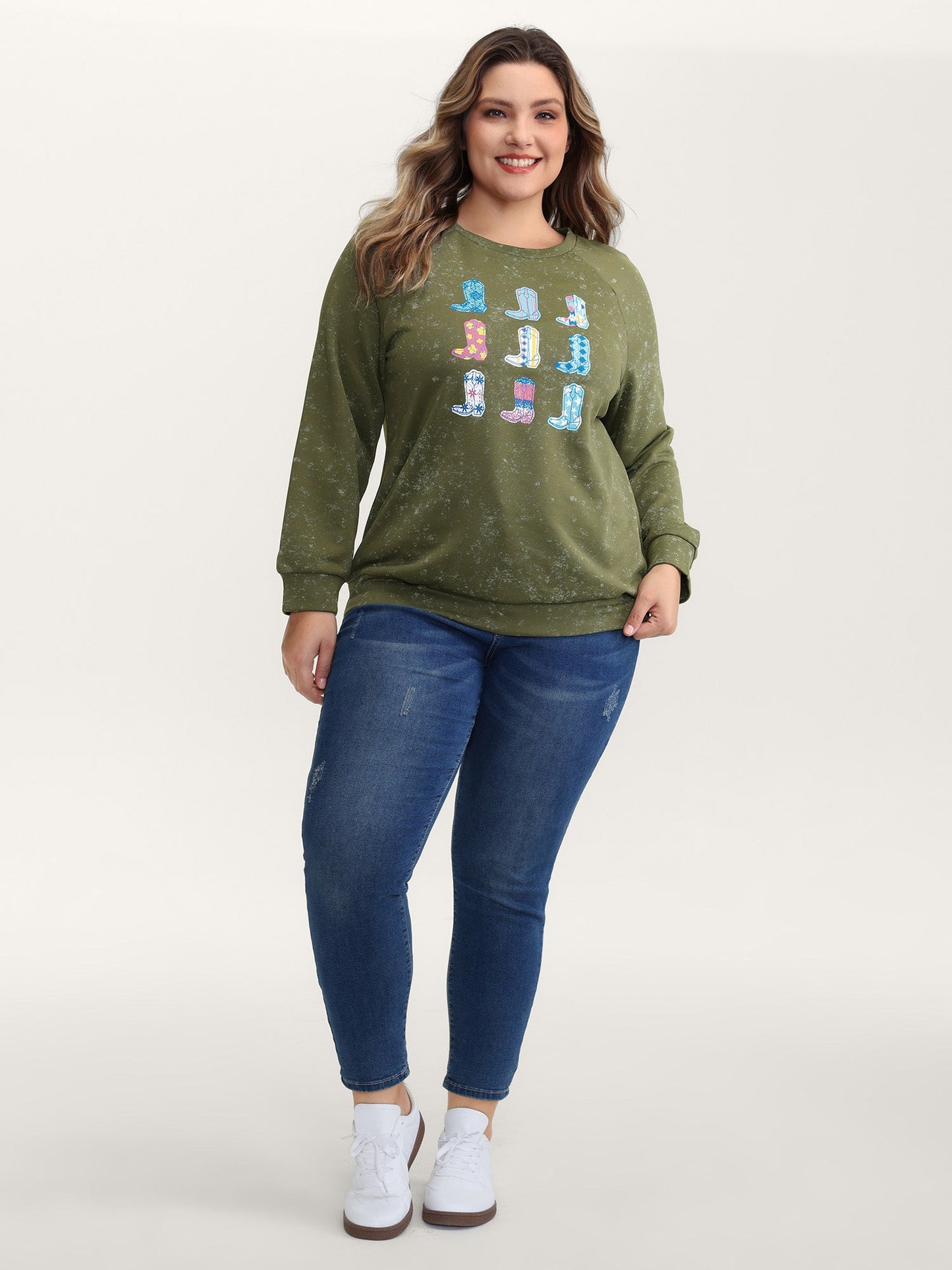 Colorful Cowboy Boots Print Nostalgic Sweatshirt