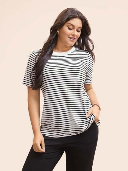Striped Crew Neck Rib Knit T-shirt