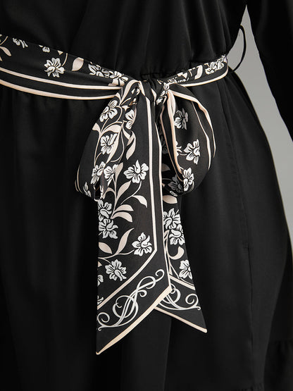 Anti-Wrinkle Floral Print Belted Notched Dress