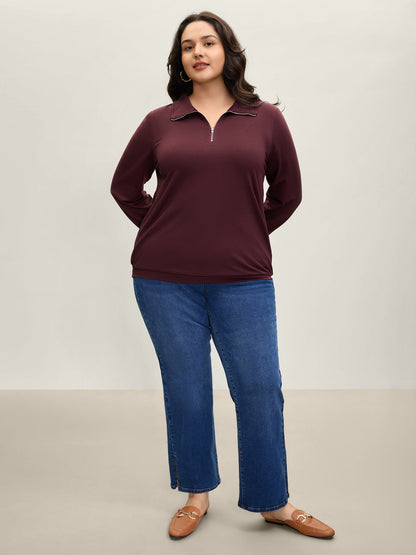 Half Zipper Adjustable Solid Sweatshirt