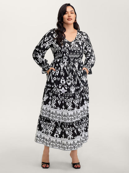 Floral Print Adjustable Drawstring Waist Midi Dress