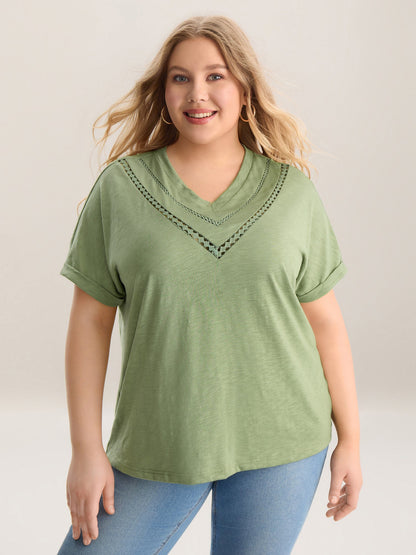 Bamboo Fabric Lace Trim Flowy T-Shirt