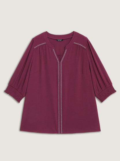 Shirred Cuffs Contrast Metallic Detail Blouse