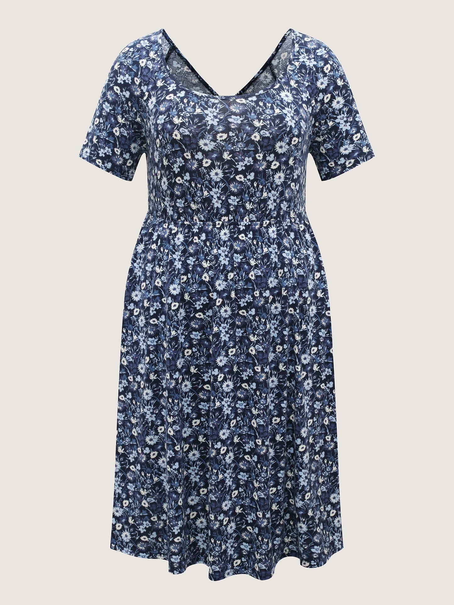 Florals Crossover Back Cut-Out Midi Dress