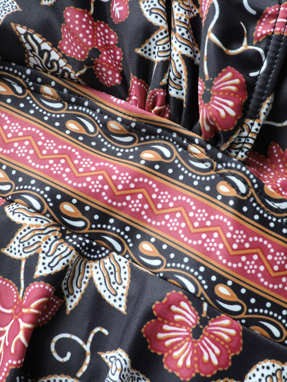 Bandana Print Overlap Collar Swim Dress