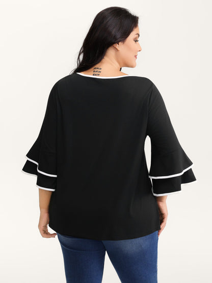 Stretchy Color Contrast Layered Sleeve T-Shirt