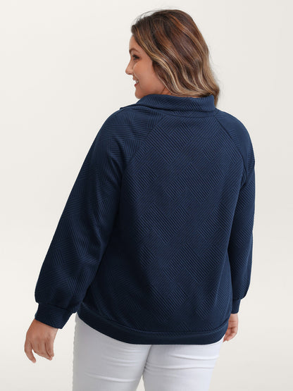 Textured Folded Collar Button Sweatshirt