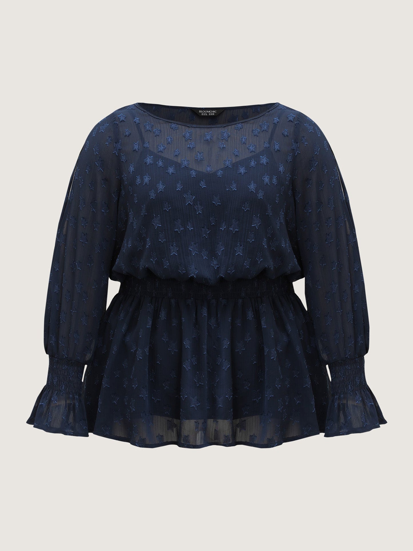 Star Jacquard Print Shirred Ruffled Blouse