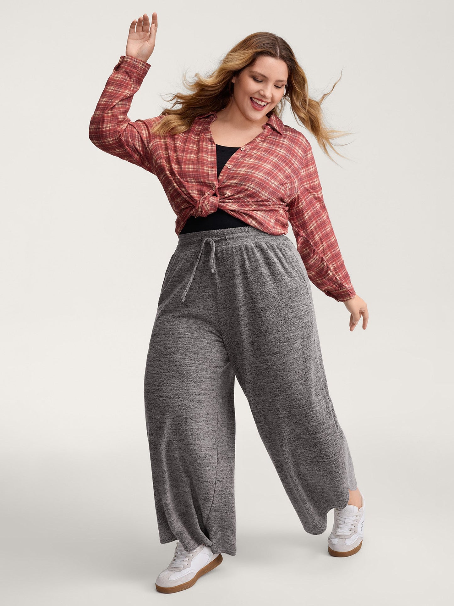 Stretchy Waistband Color-Mix Knit Pants