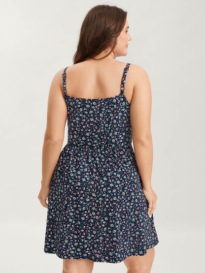 Delicate Floral Print Pockets Cami Midi Dress