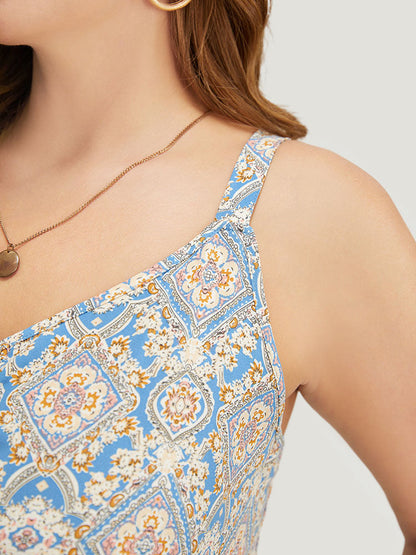 Bandana Knotted Pocket Ruffle Hem Empire Waist Cami Dress