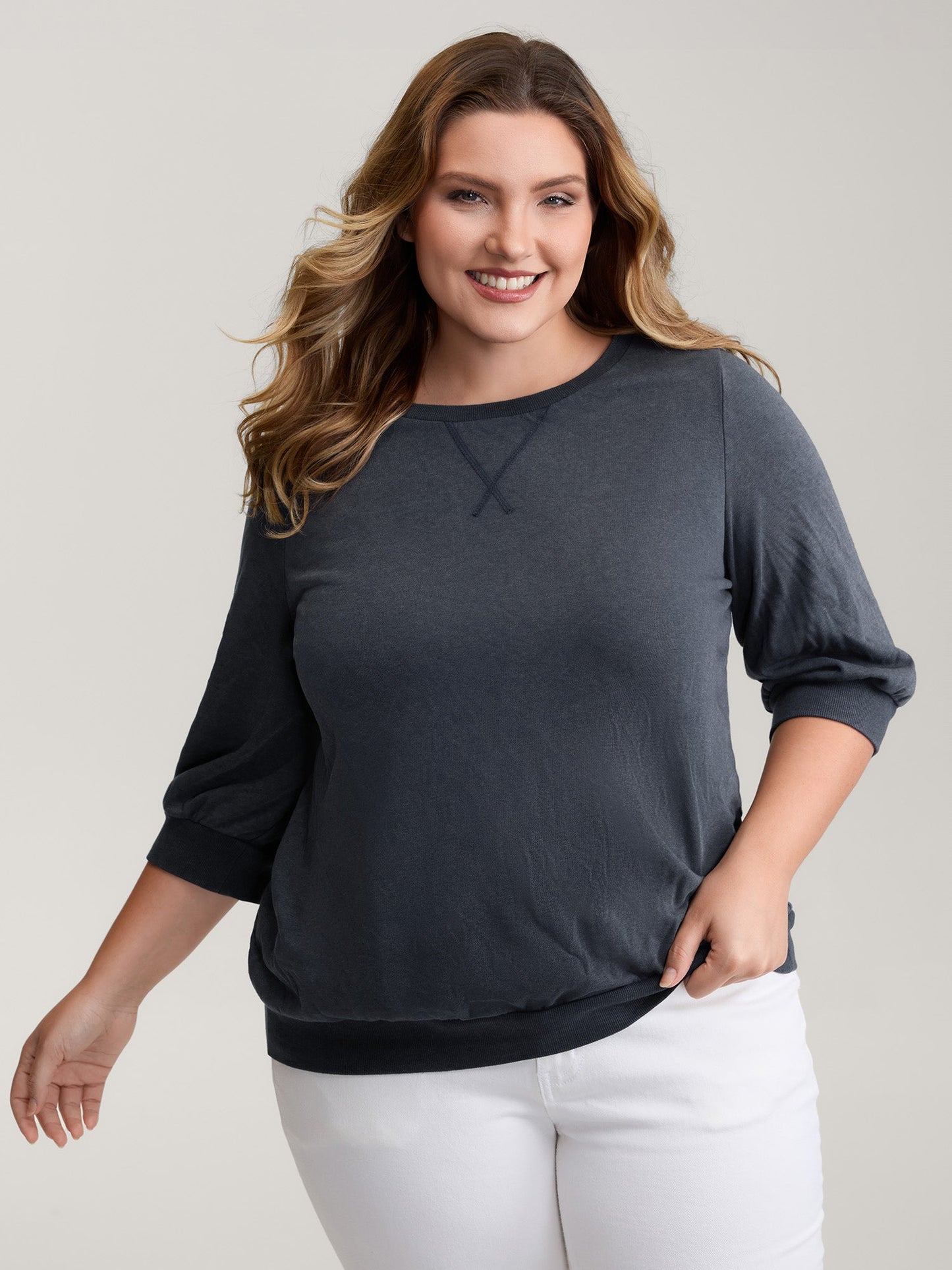 Vintage Round Neck Solid Sweatshirt