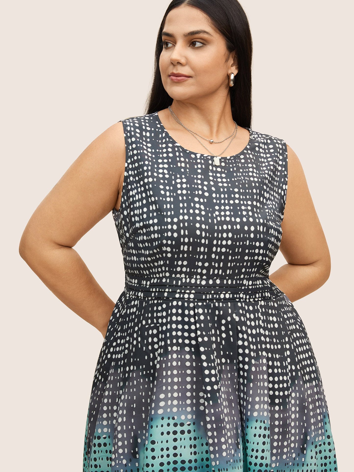 Polka Dot Ombre Pleated Pocket Tank Dress