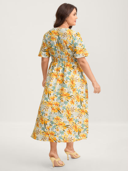 Sunkissed Floral Shirred Waist Midi Dress