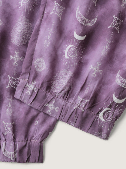 Starry Print Shirred Wide Waistband Pants