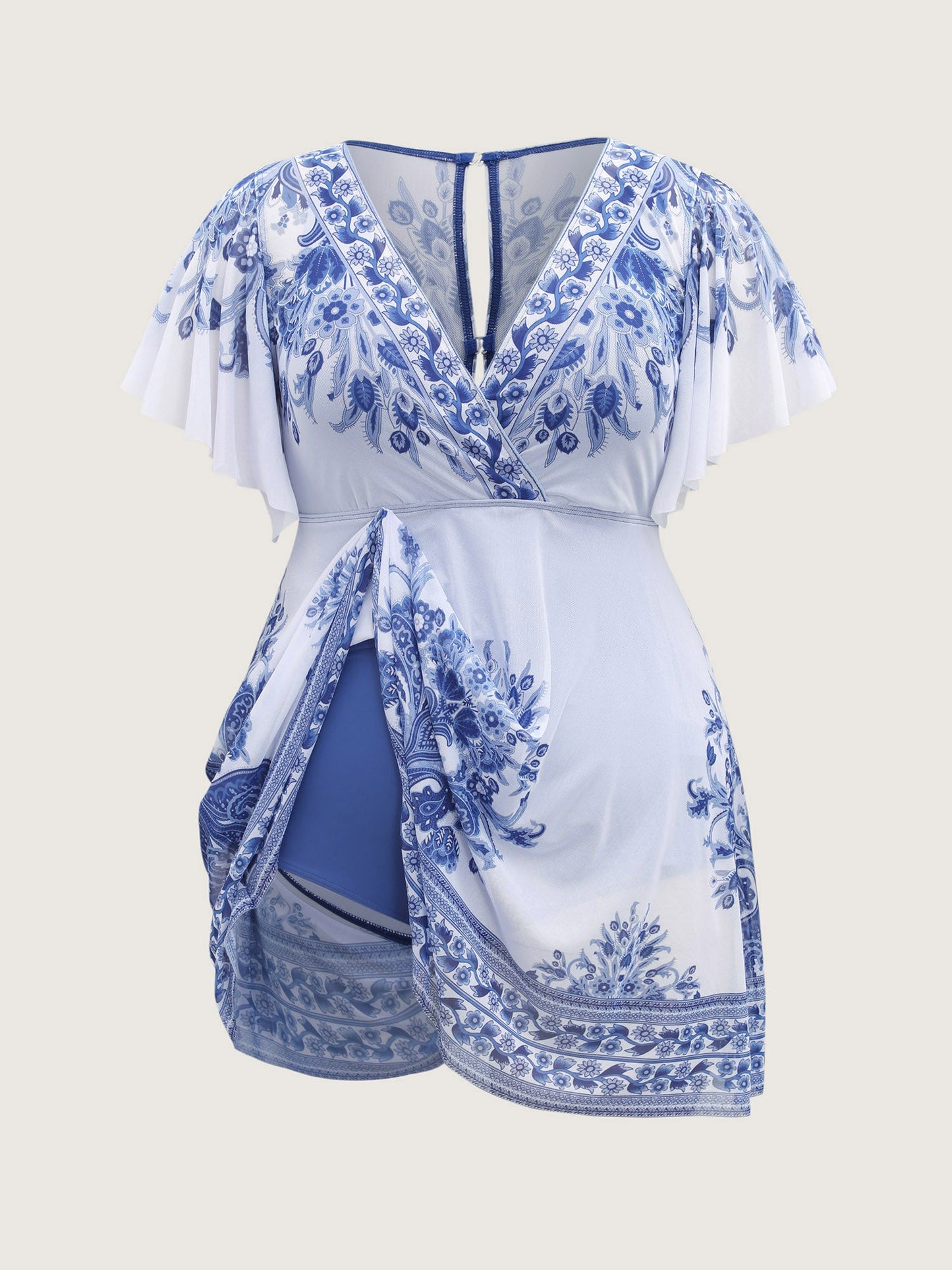 Boho Print Sheer Back Adjustable Buckle Swim Dress