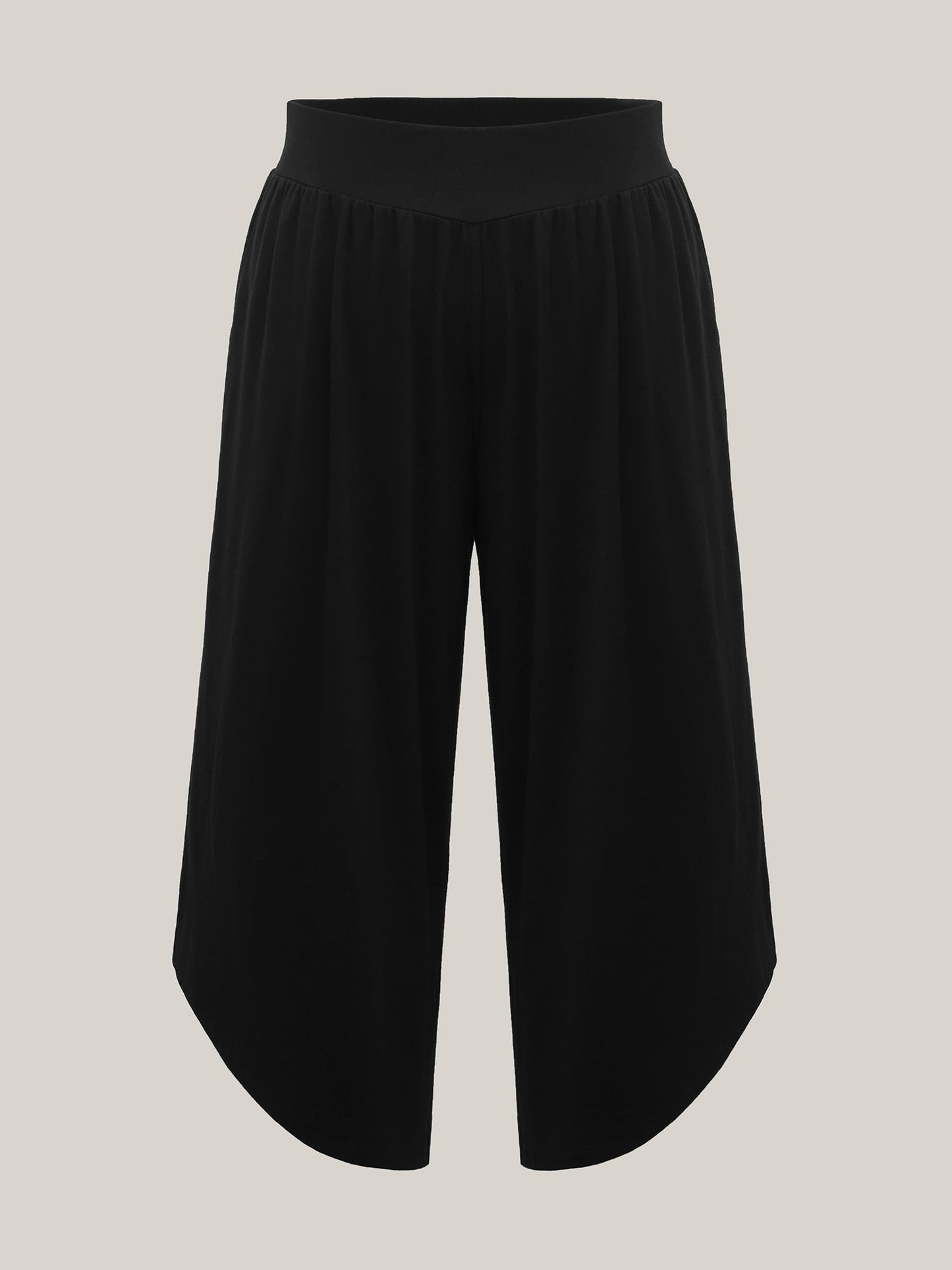 Rubber Waist Curved Hem Wide Leg Pants