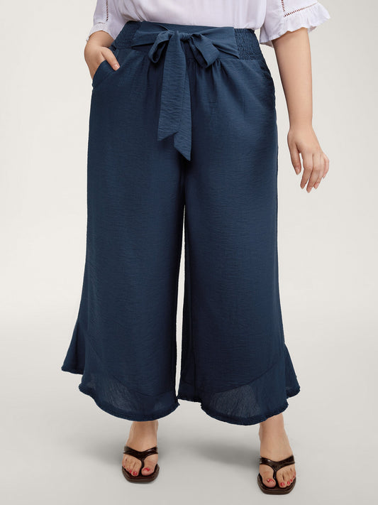 Waist-Tie Knotted Ruffled Wide-Leg Pants
