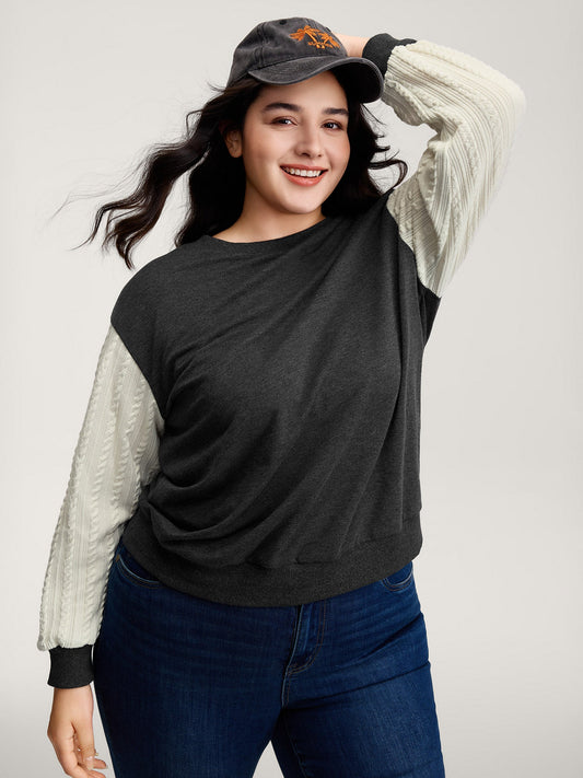 Textured Contrast Drop Shoulder Sweatshirt