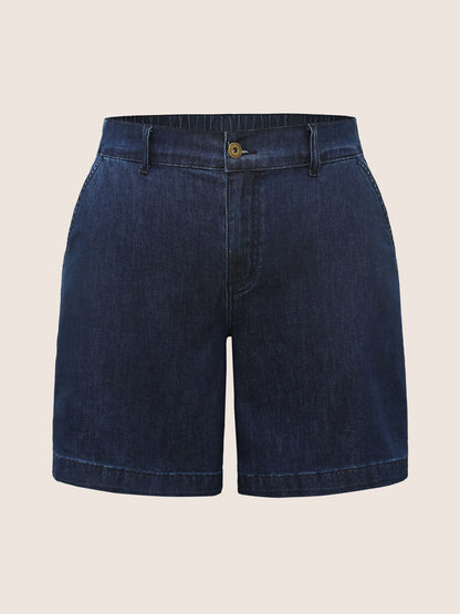 Dark Wash Slanted Pocket Loose Denim Shorts
