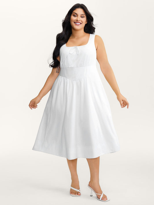 Triangular Cinched-Waist A-Line Midi Dress