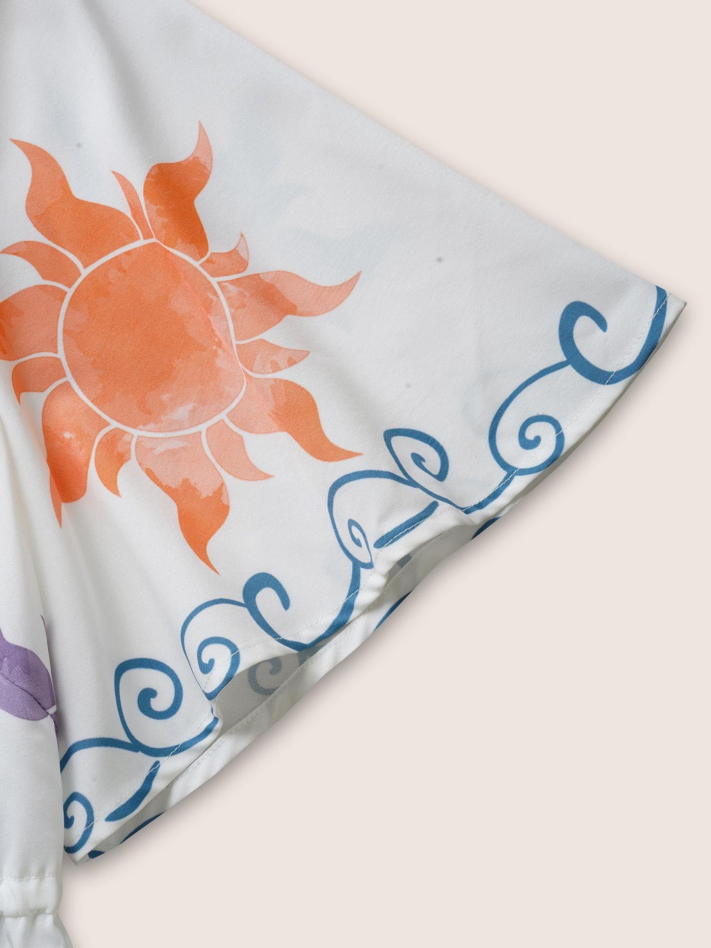 Sun Print Knotted Button Up Drawstring Kimono