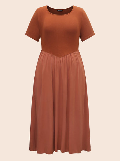 U Neck Patchwork Midi Dress