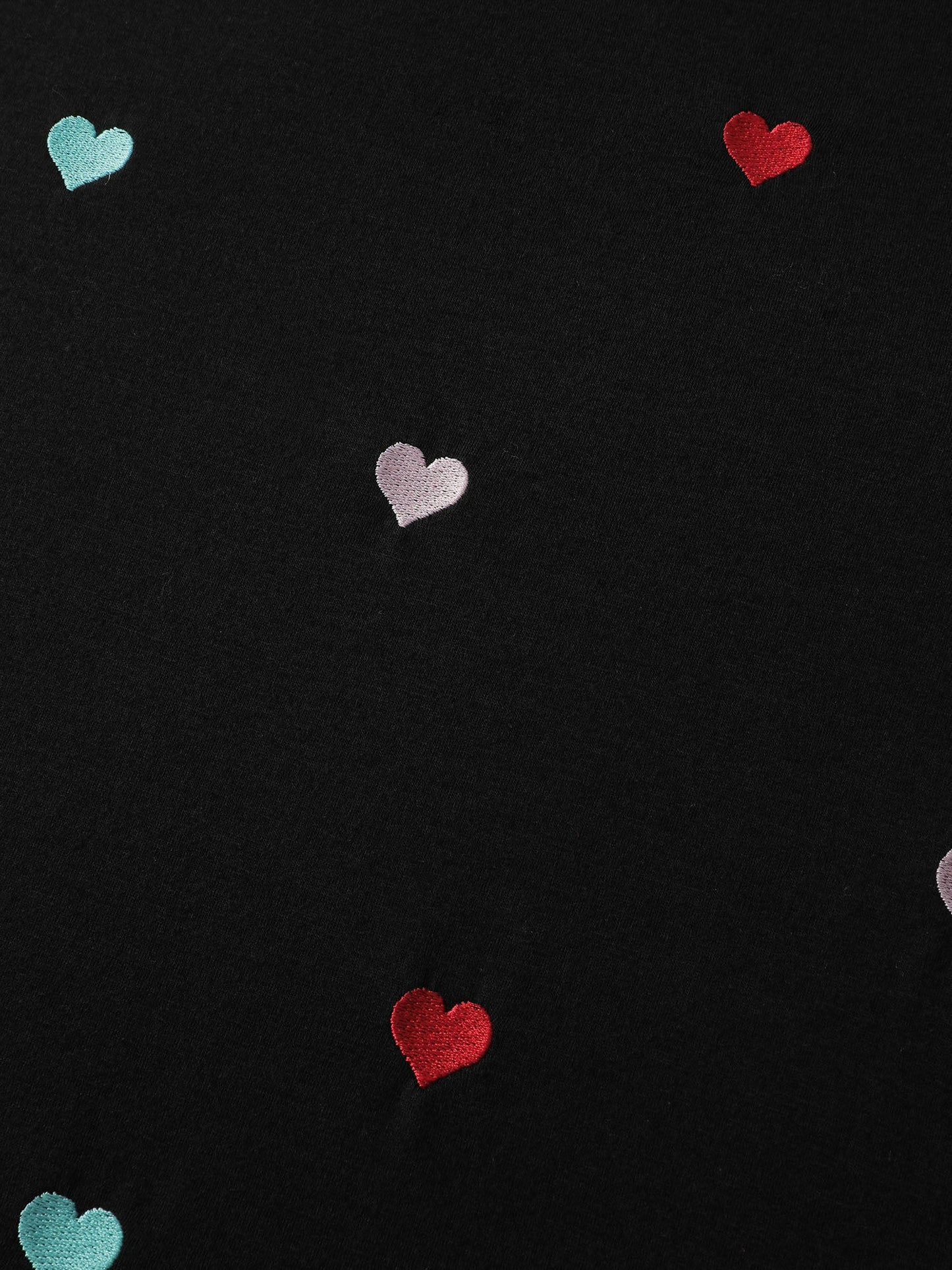 Embroidered Hearts Stretchy Round Neck T-Shirt