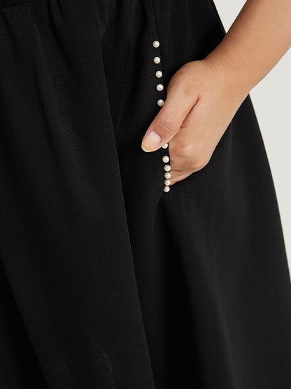 Plain Pocket Pearl Beaded Detail Gathered Dress