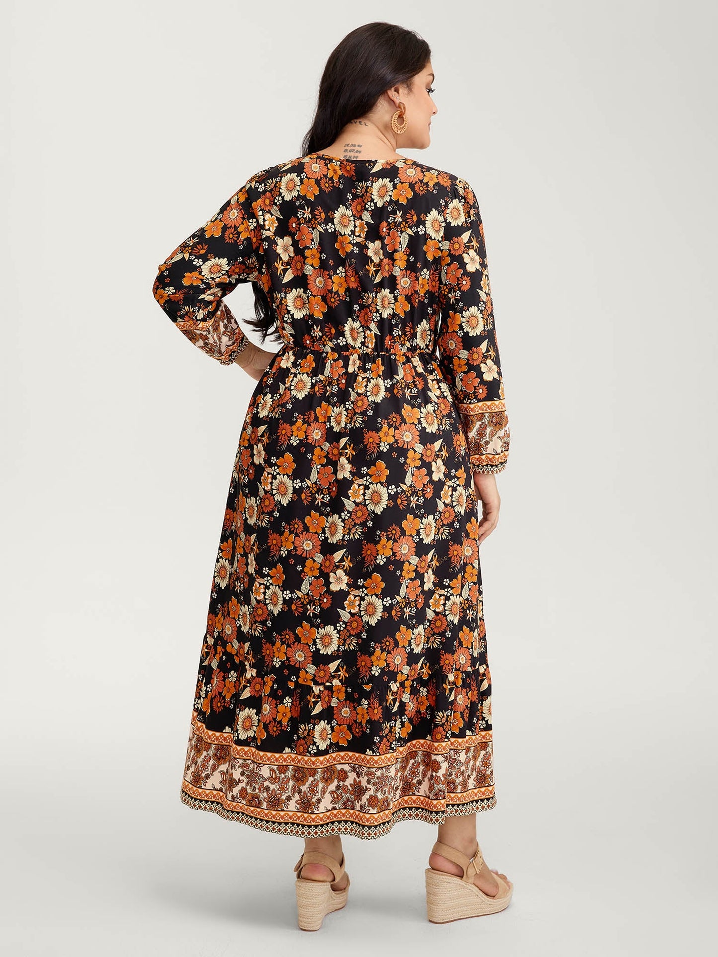 Floral Stretchy Waist Neck-Tie Maxi Dress