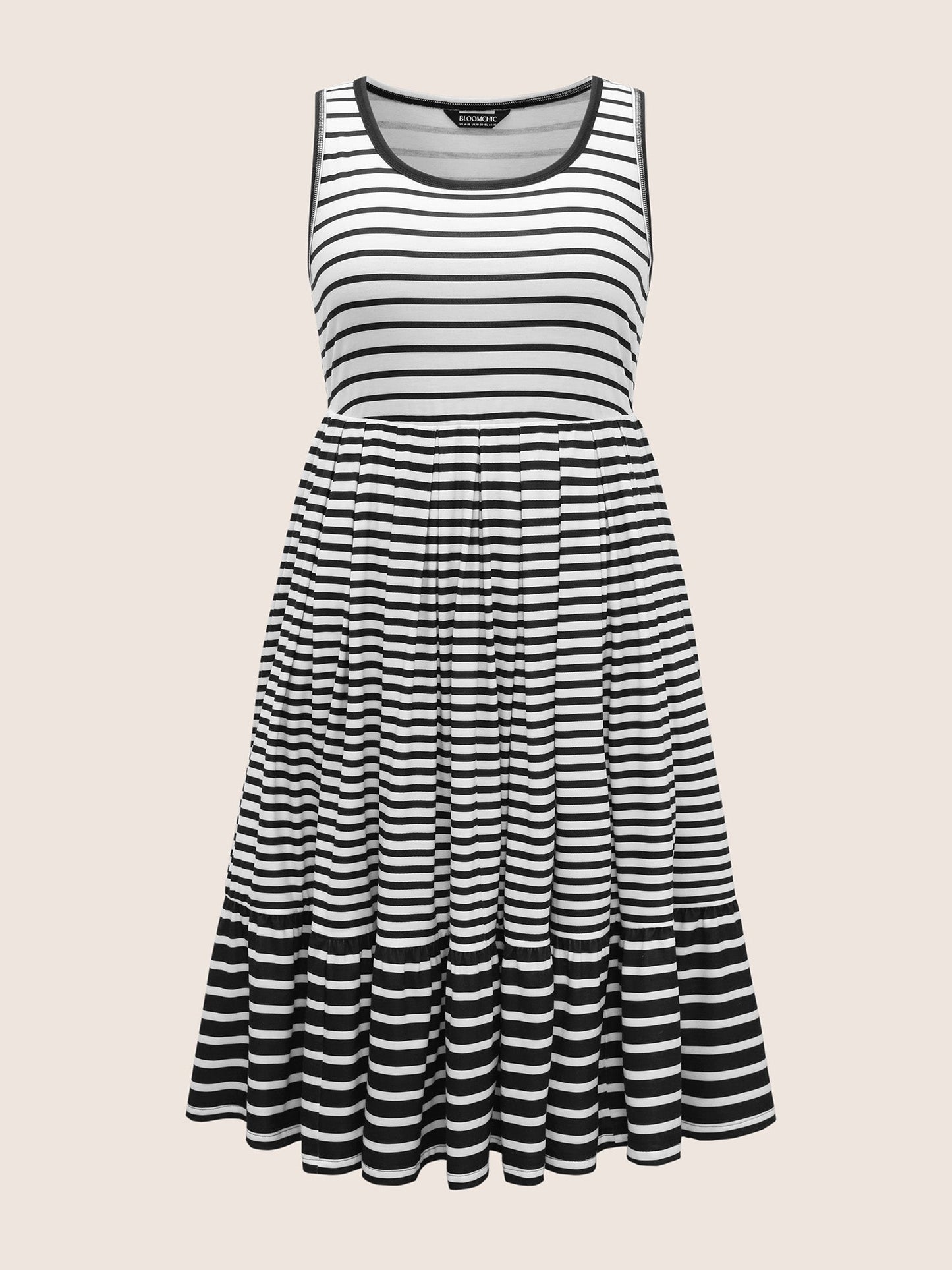 Striped Ruffle Layered Hem Tank Midi Dress