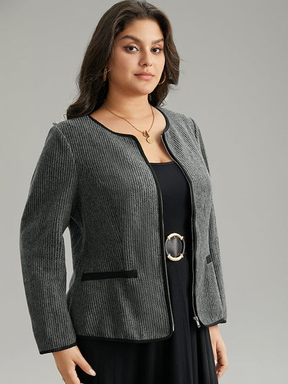 Solid Textured Patchwork Zipper Pocket Blazer