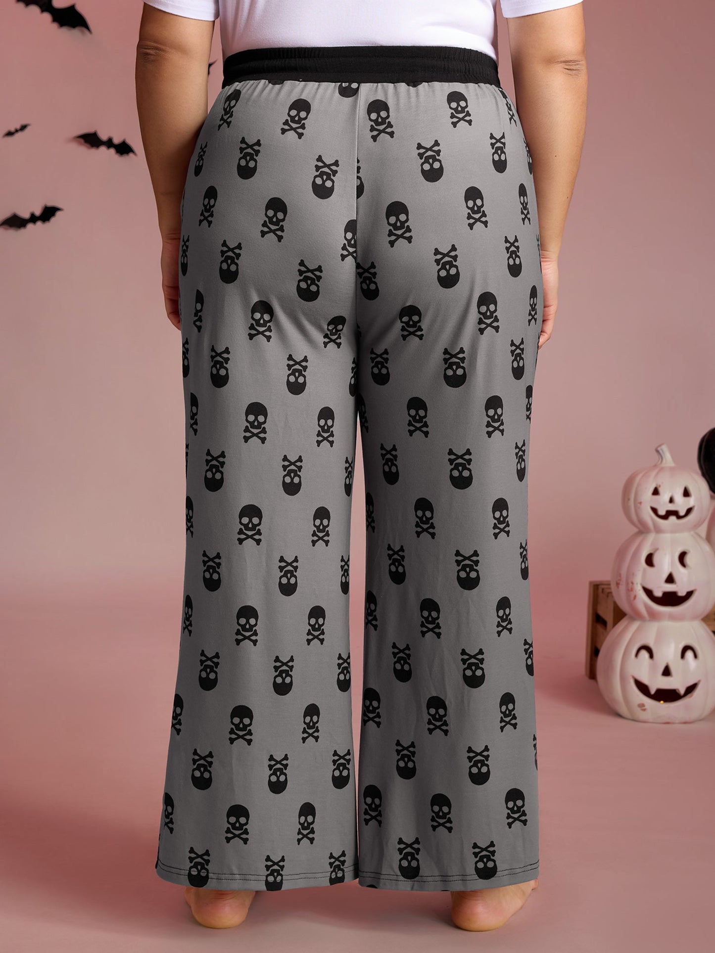 Skull Halloween Print Micro-Flare Lounge Pants