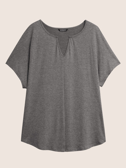 Plain Arc Hem Notched Dolman Sleeve Sleep Top