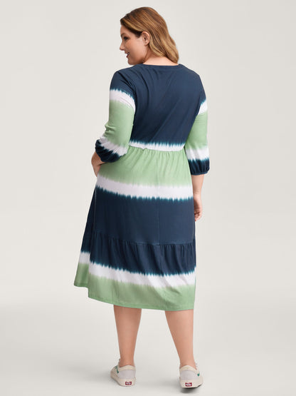 Cross-Tie Neckline Color Gradient Midi Dress
