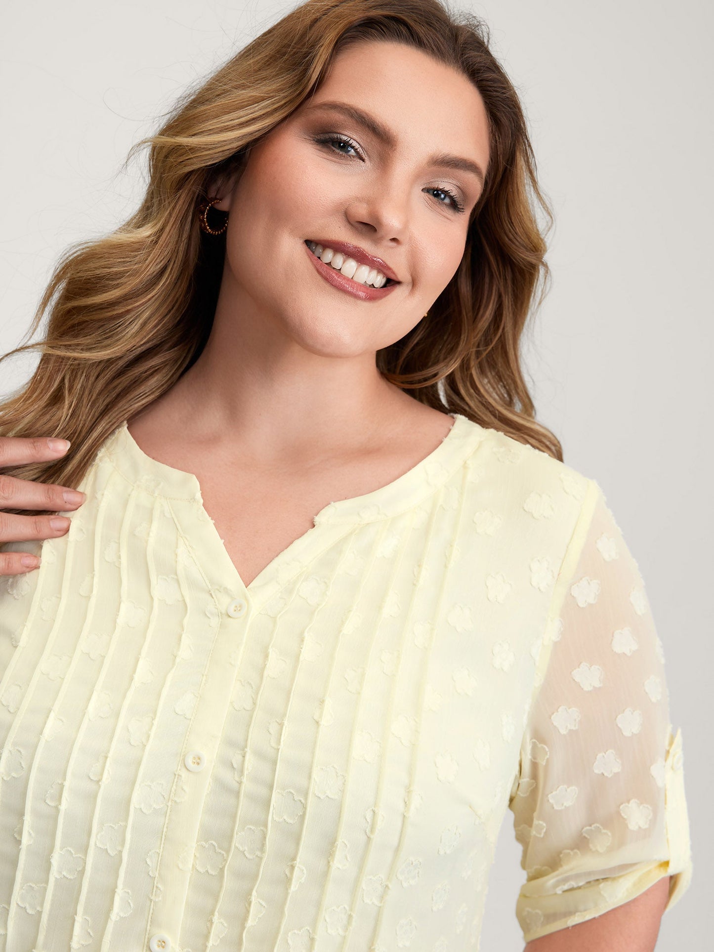 Color Contrast Button Placket Blouse