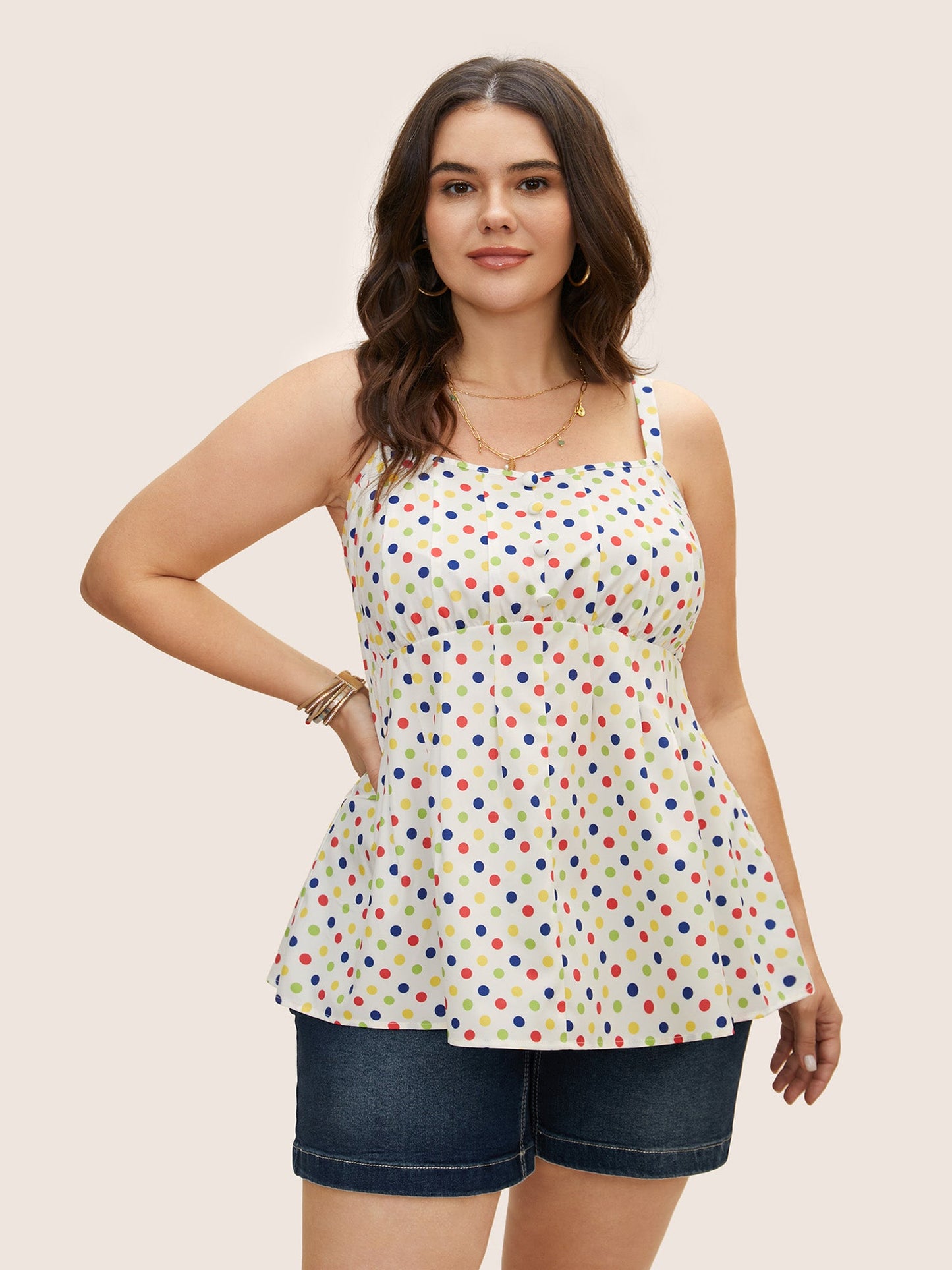 Colored Polka Dot Button Detail Cami Top