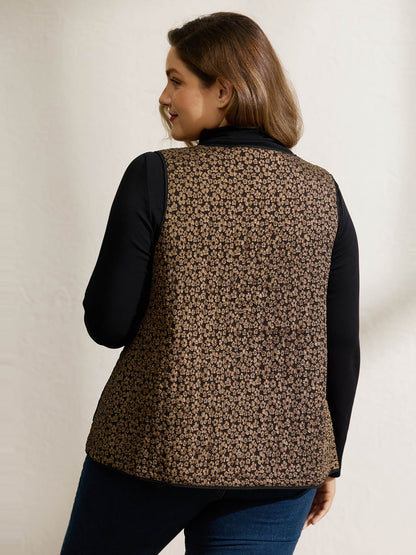 Floral Print Three Ties Quilted Vest
