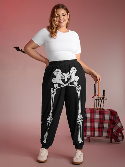 Half Skeleton Halloween Print Jogger Pants